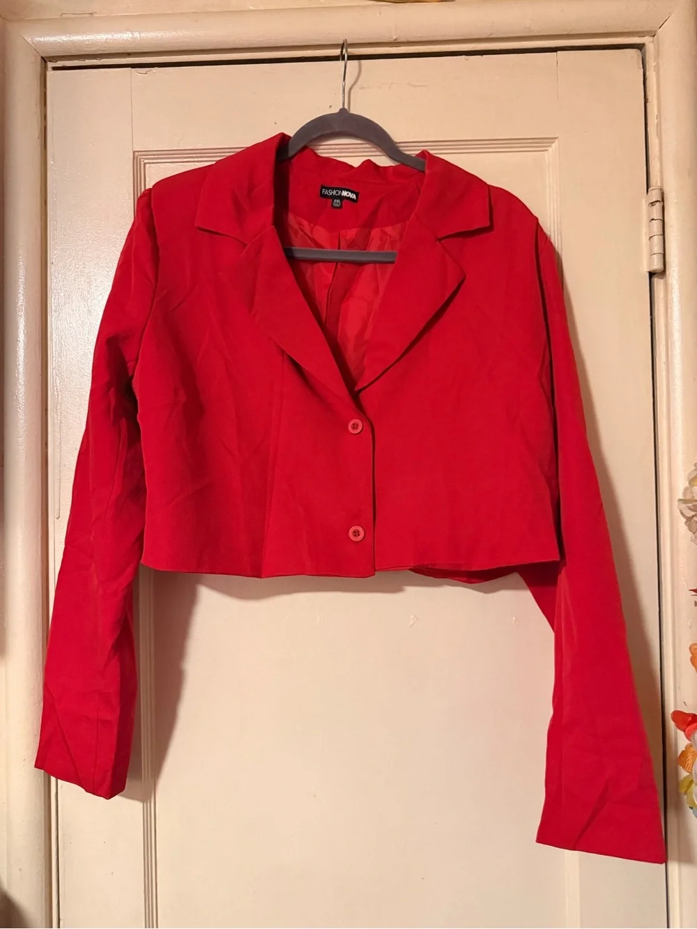 Fashion Nova Red Pleated Blazer and Skirt Set